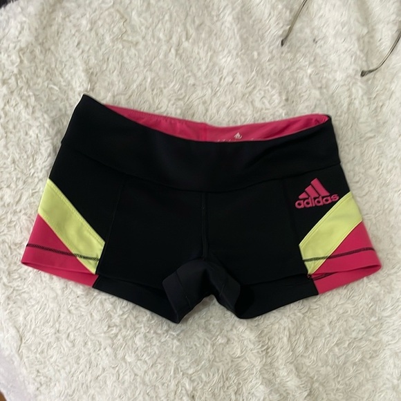 Adidas Women's Black and Pink Athletic Shorts - Picture 1 of 9